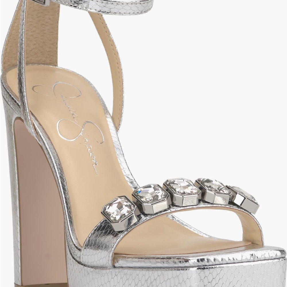 Jessica Simpson Silver Gem-Embellished Heels